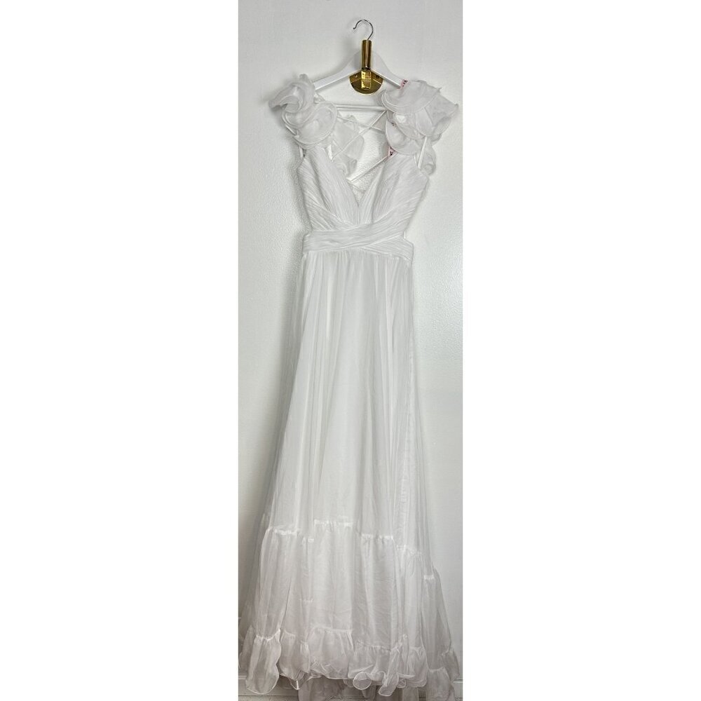 MAC DUGGAL Rosette Chiffon Cutout Empire Waist Gown in White Size US 8 - Picture 5 of 12